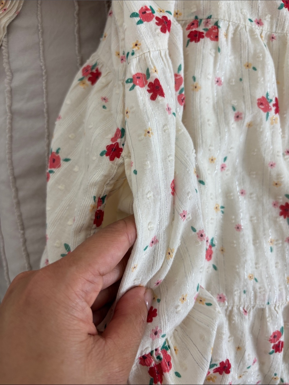 Cat & Jack Cream Floral Tiered Long-Sleeve Dress with Red Rose Print - Picture 4 of 6